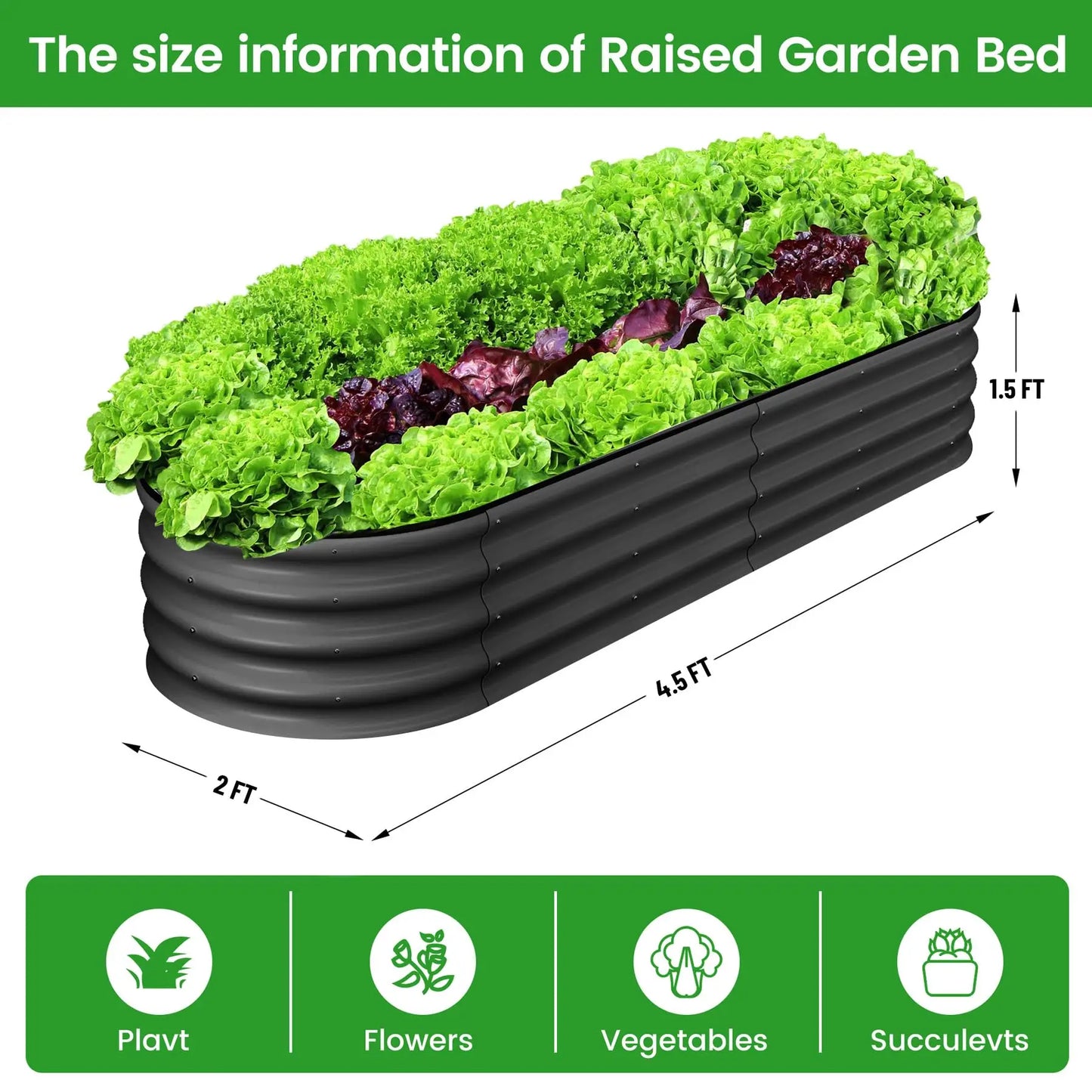 HiMISS 2 Pack Oval Galvanized Steel Raised Bed Open Base