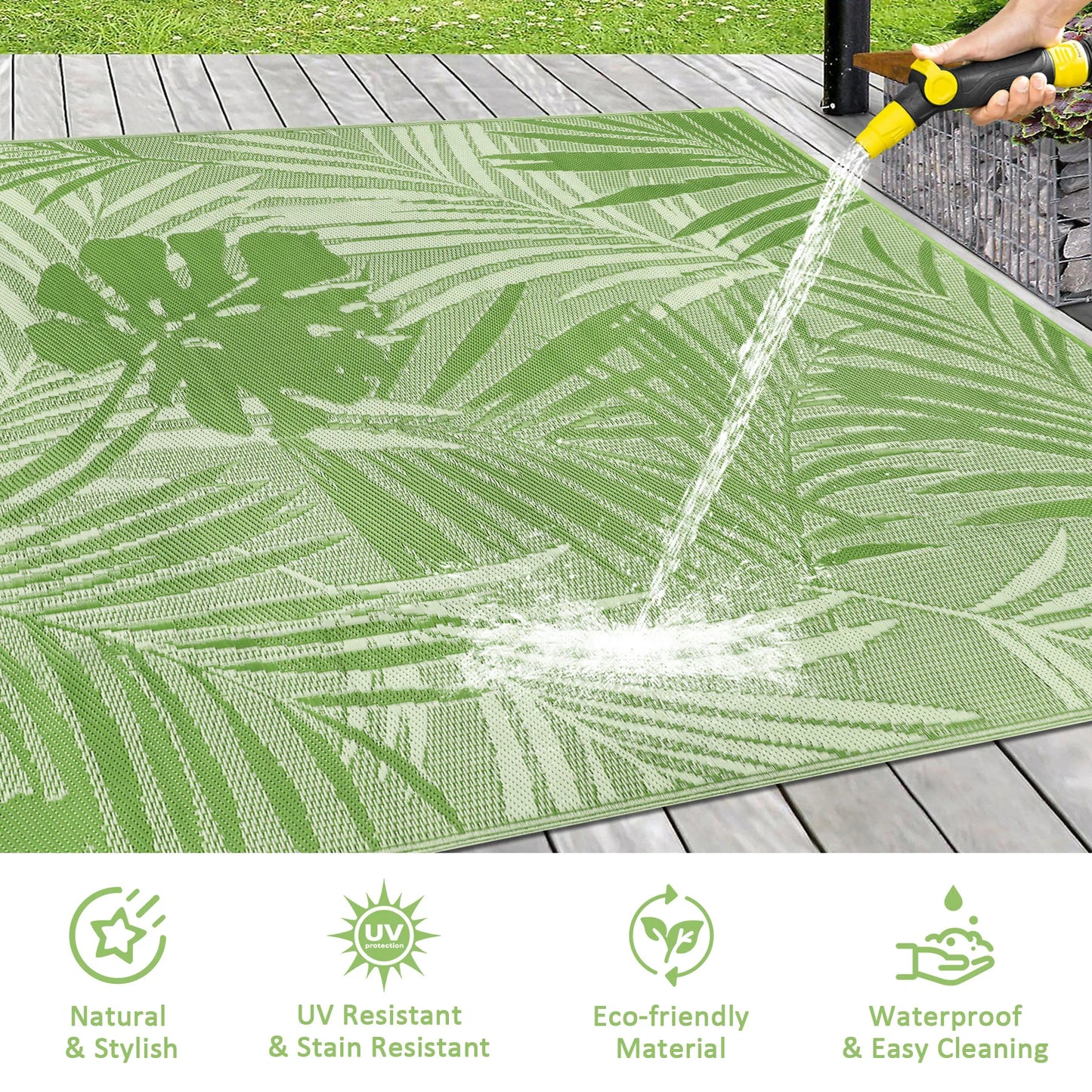 Outdoor Rug Recycled Plastic Straw Leaves Pattern For Patio