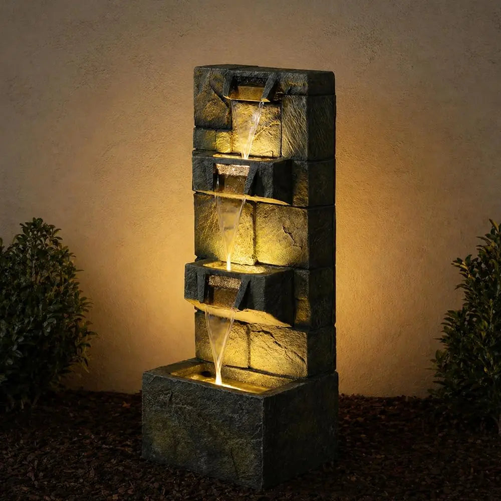 4-Tier Indoor Outdoor Water Fountain With LED Lights And Pump