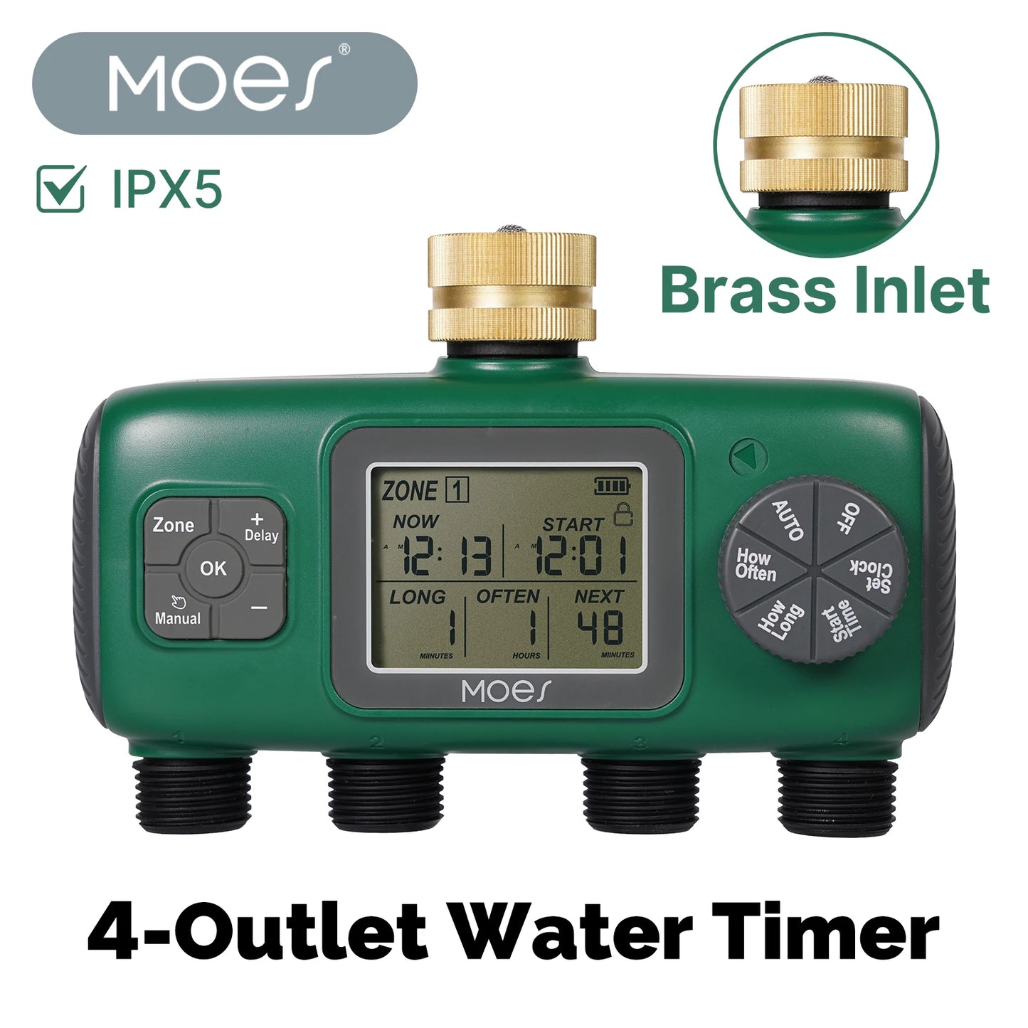 MOES Digital Water Timer 1/3/4 Outlet Irrigation Controller IPX5 Waterproof