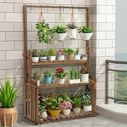 Heavy Duty Hanging Plant Stand Wood Rack For Indoor Outdoor