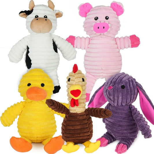 5 Pack Plush Squeaky Dog Toys Assorted Pet Chew Bundle
