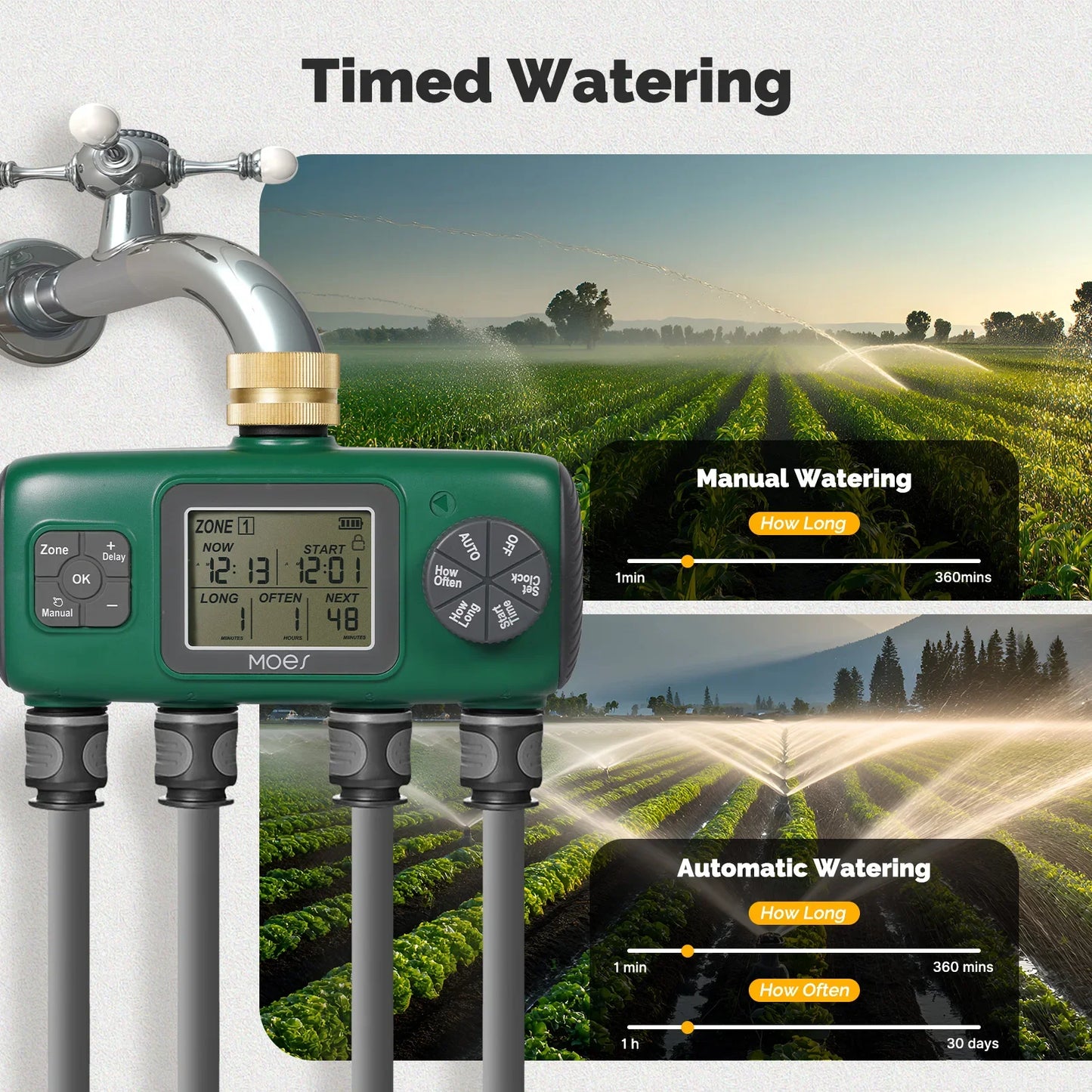 MOES Digital Water Timer 1/3/4 Outlet Irrigation Controller IPX5 Waterproof