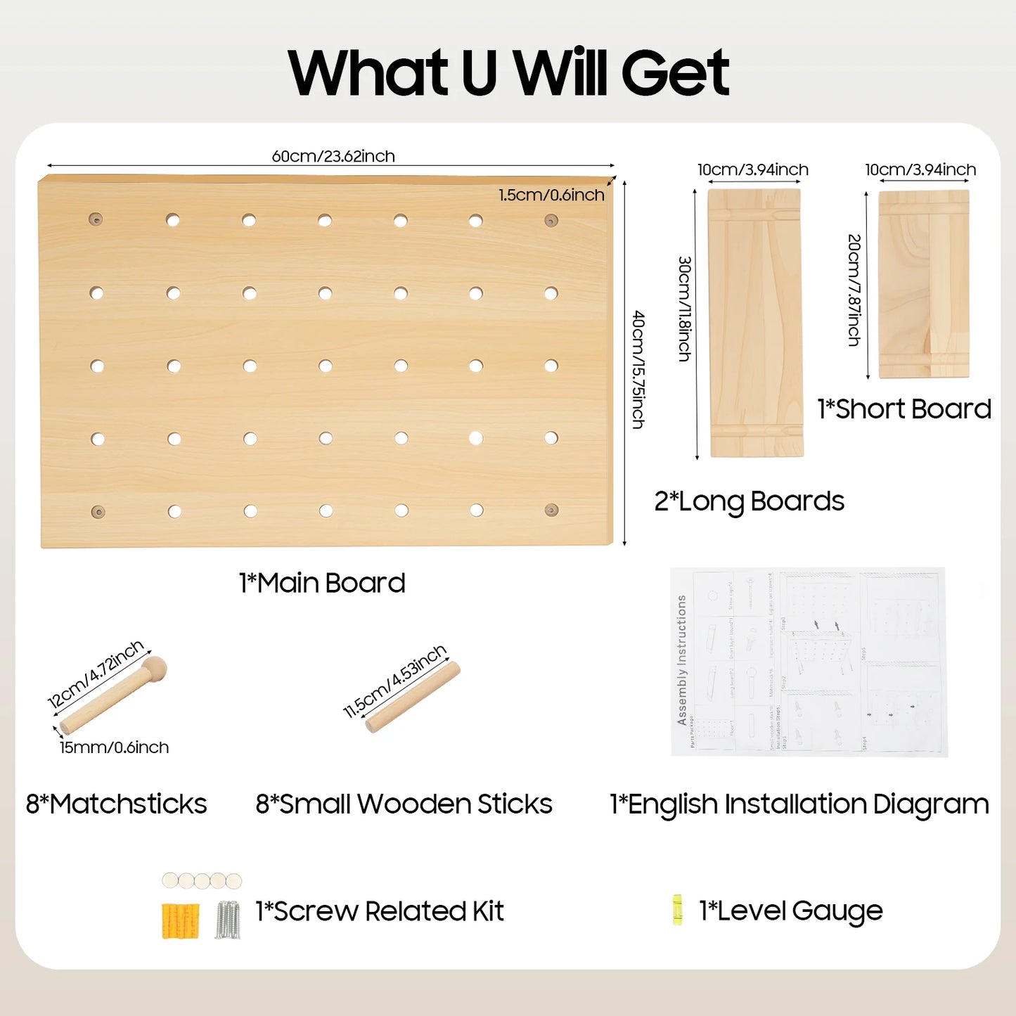 Wood Pegboard Wall Organizer Kit For Home Office DIY