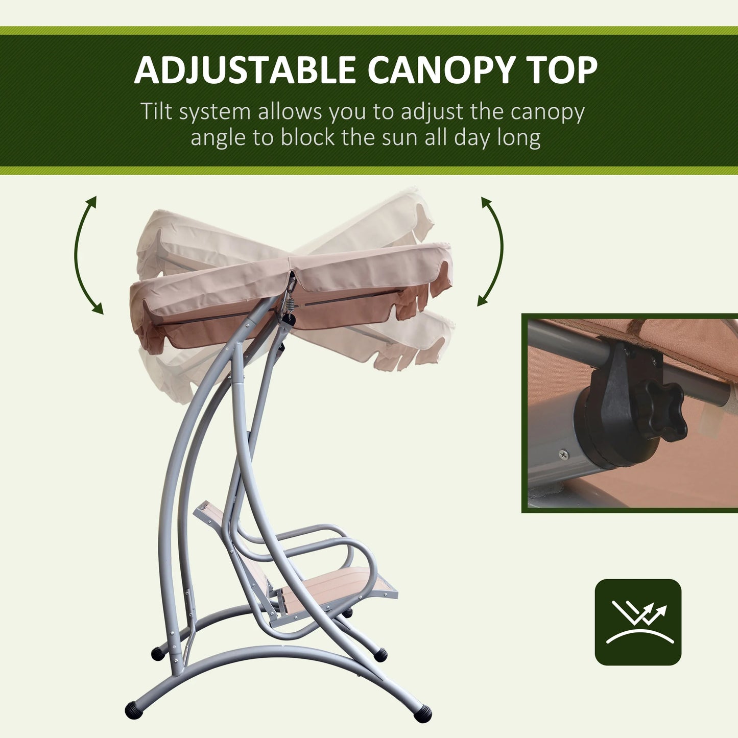 Three-Seat Outdoor Porch Swing Chair Glider With Adjustable Canopy