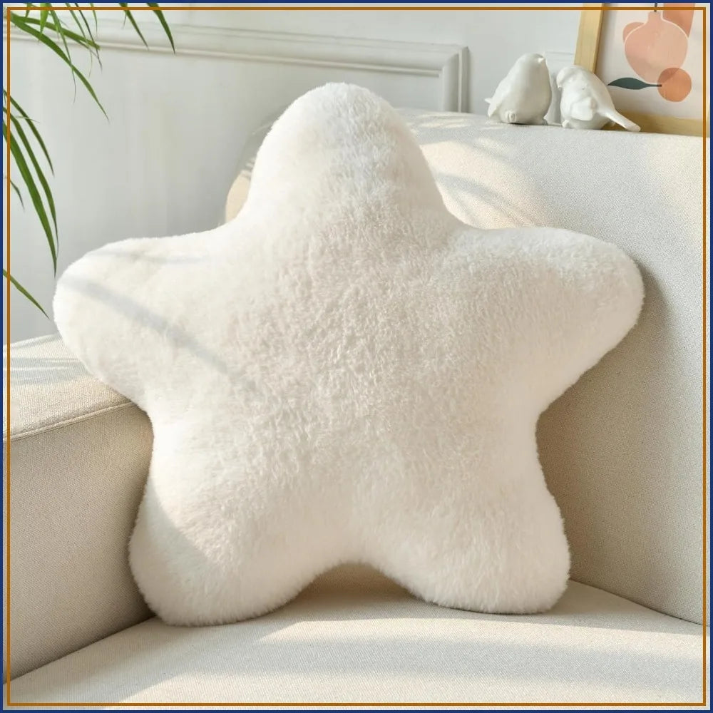 Star Shaped Faux Rabbit Fur Throw Pillow Plush Decorative Pillow