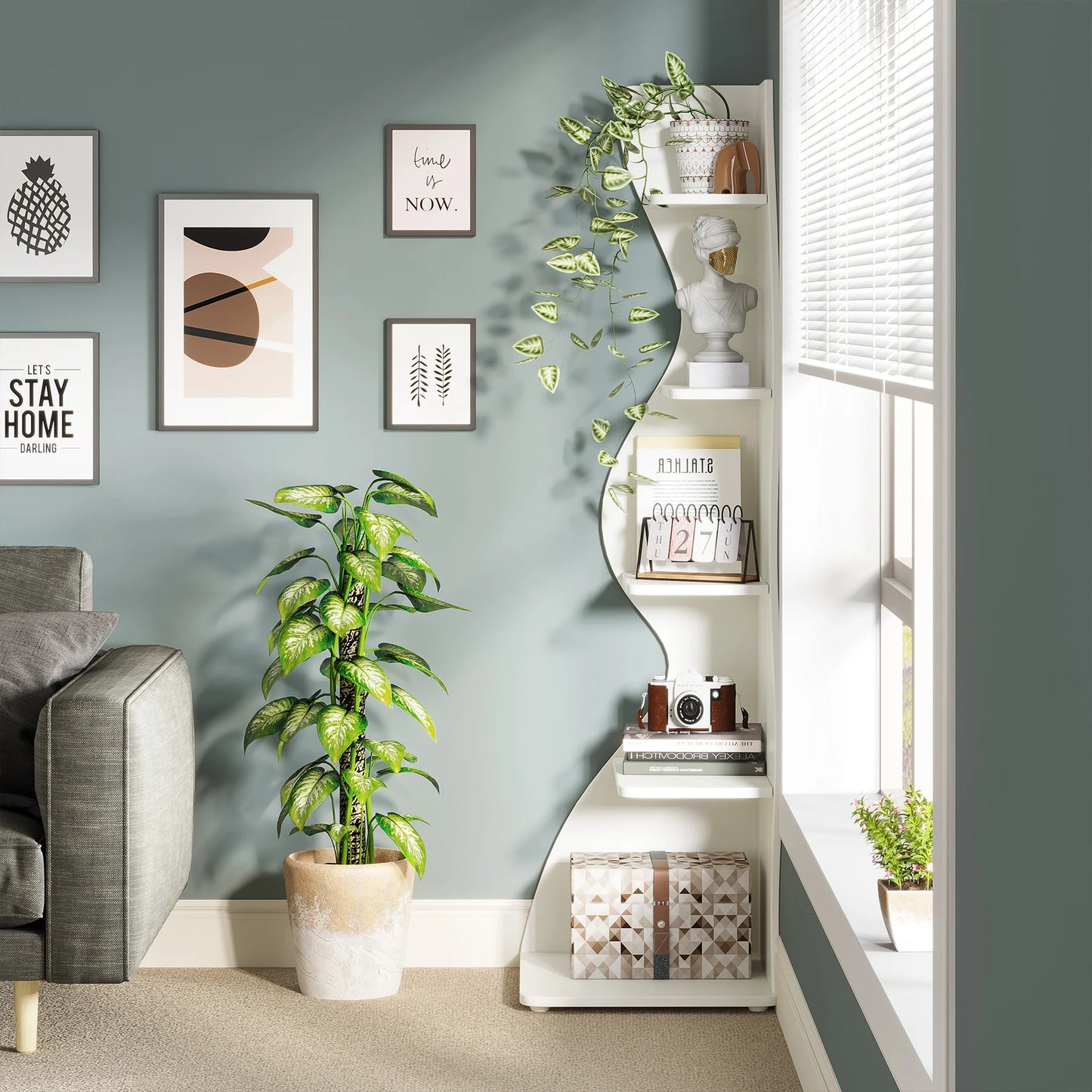 Tribesigns 5-Tier Corner Shelf Modern Wall Bookcase Storage Rack