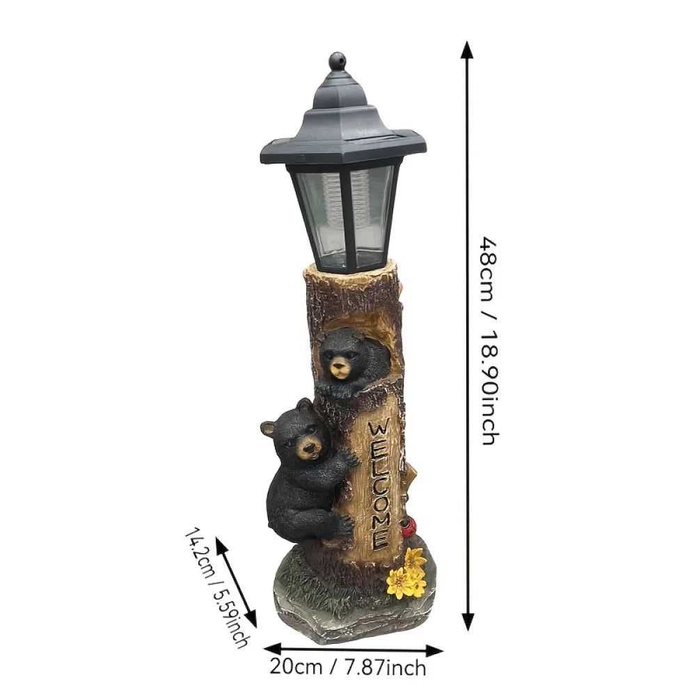 Solar Powered Bear Welcome Statue For Garden