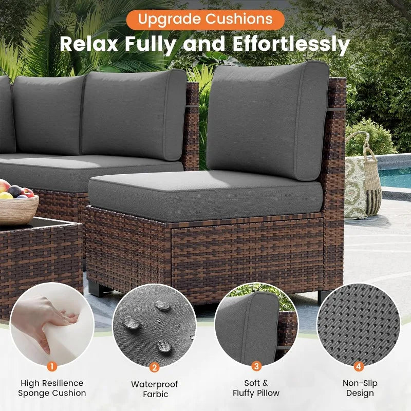 UDPATIO 6 Piece Outdoor Patio Furniture Set With Wicker Table