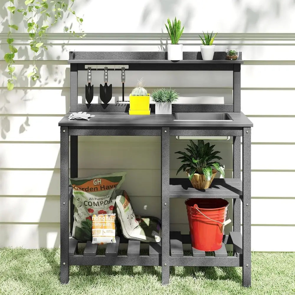 HDPE Outdoor Potting Bench With Sink And Storage All Weather