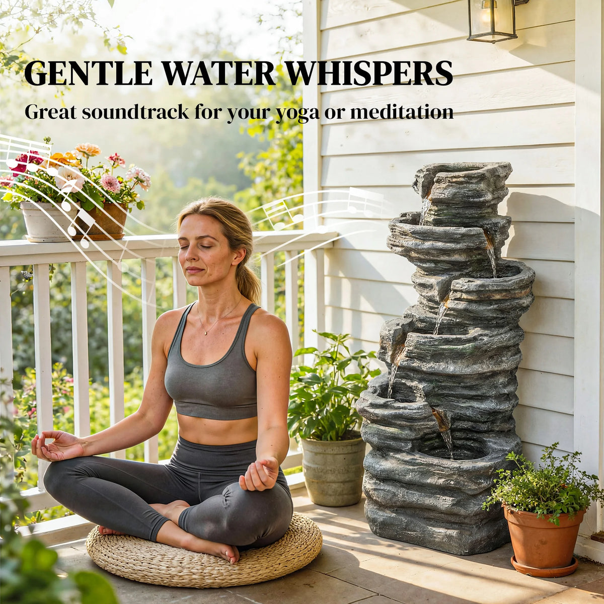 Outsunny Outdoor Six Tier Rock Waterfall Fountain for Garden Relaxation