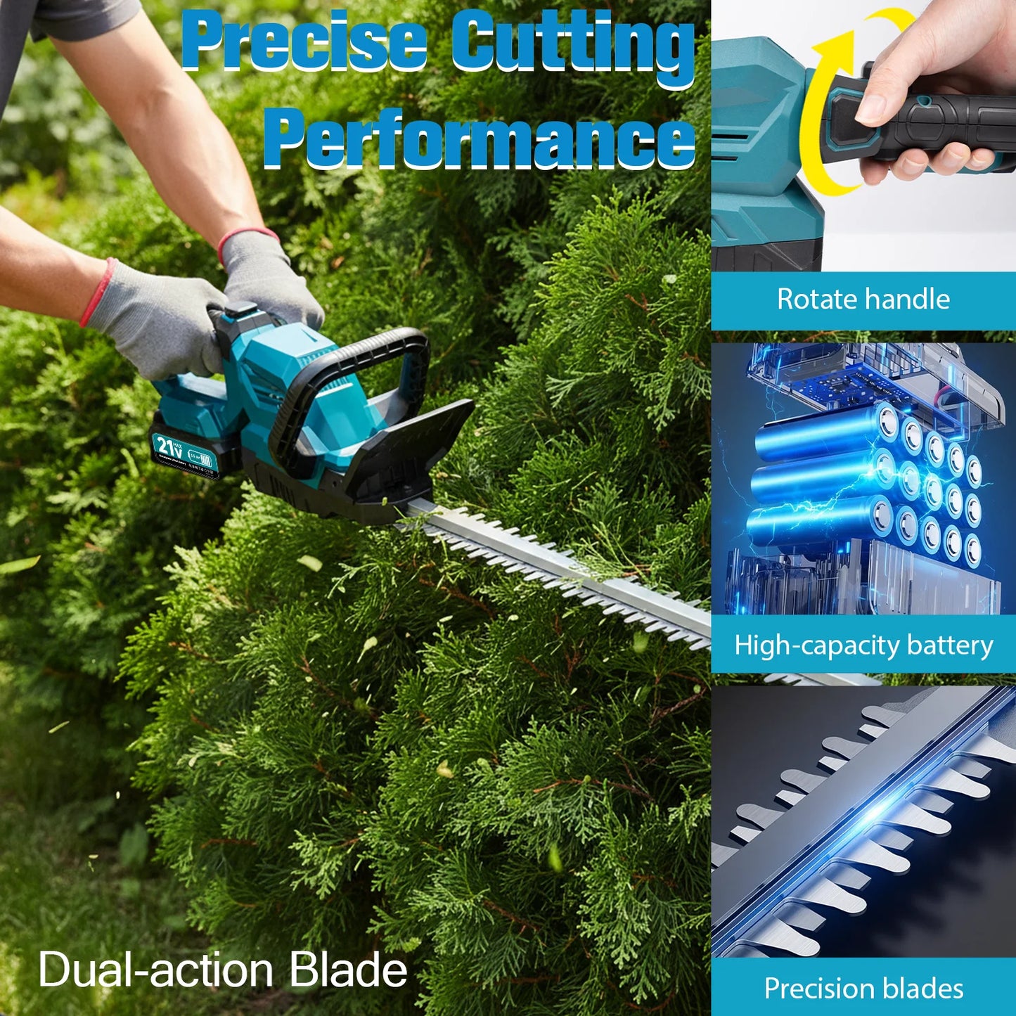 XYSD Cordless Hedge Trimmer With Battery And 180 Degree Rotatable Head