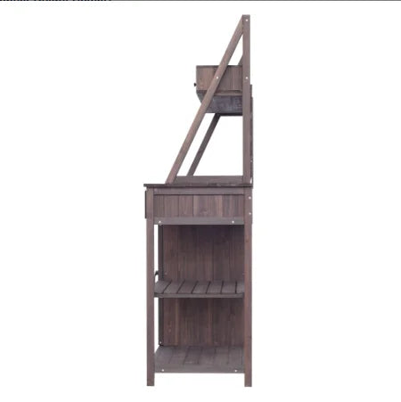 Fir Wood Potting Bench With Five Drawers And Cabinet