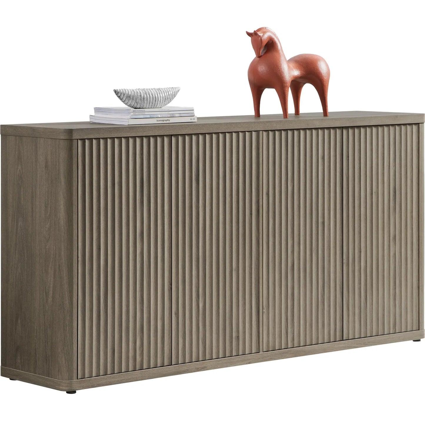 Buffet Cabinet With Storage 4-Door Fluted Credenza