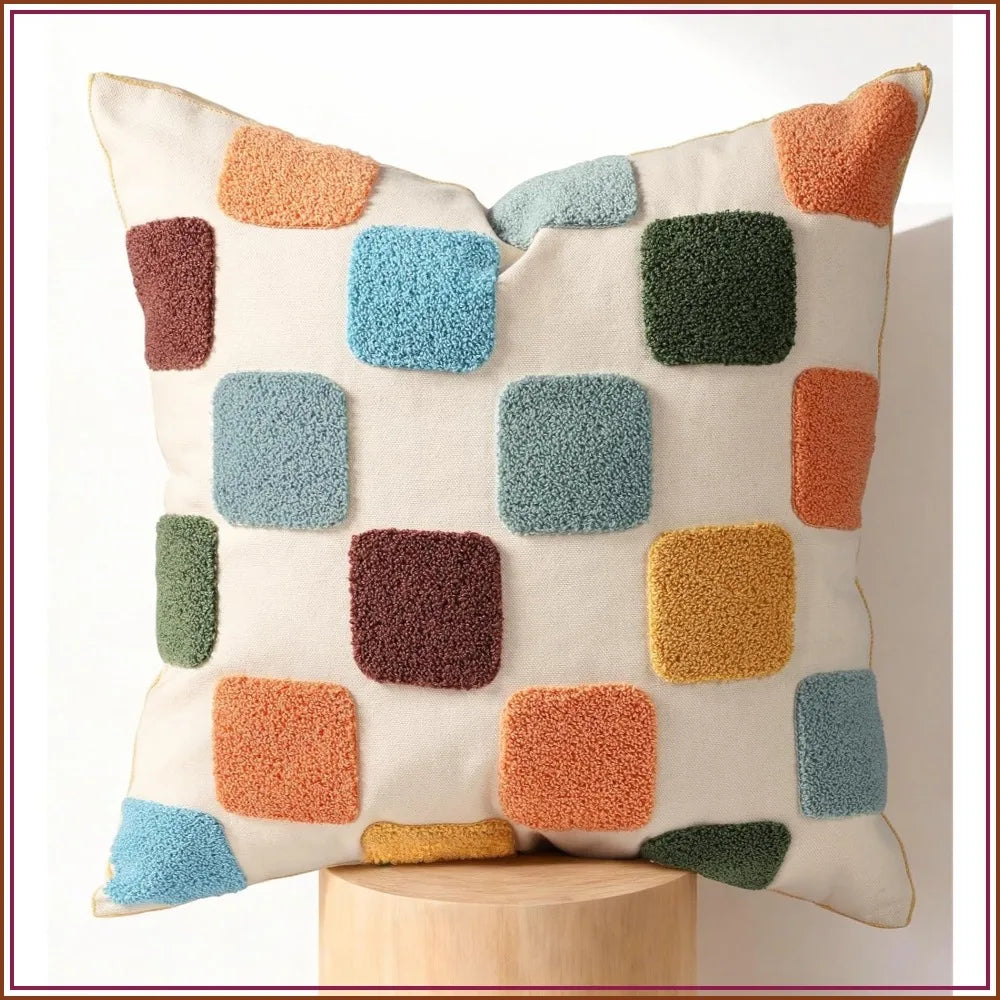 Embroidered Modern Geometric Throw Pillow Cover With Zipper Canvas