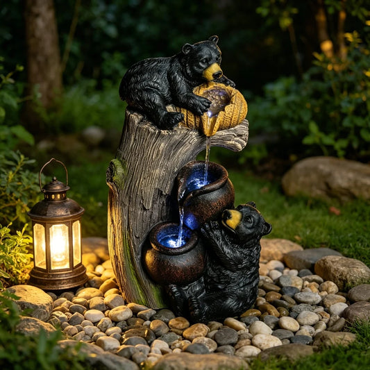 Bear Outdoor Water Fountain With LED Lights for Gardens