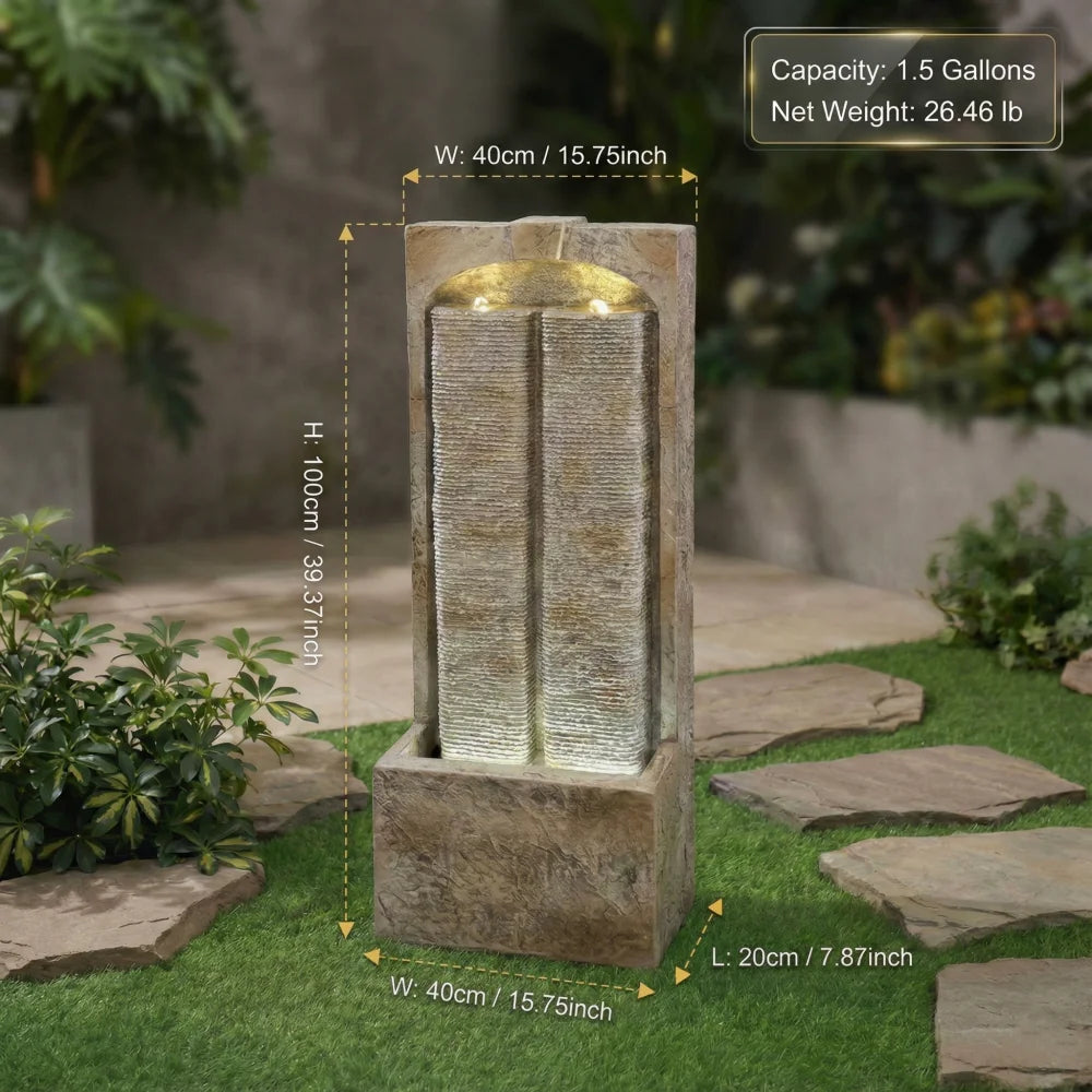 Outdoor Cascading Waterfall Fountain With LED Lights