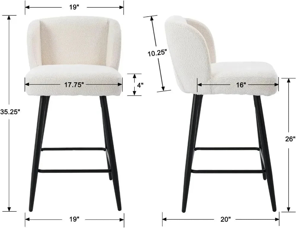 Modern Counter Height Bar Stools Set Of 2 Faux Sherpa Upholstered Back