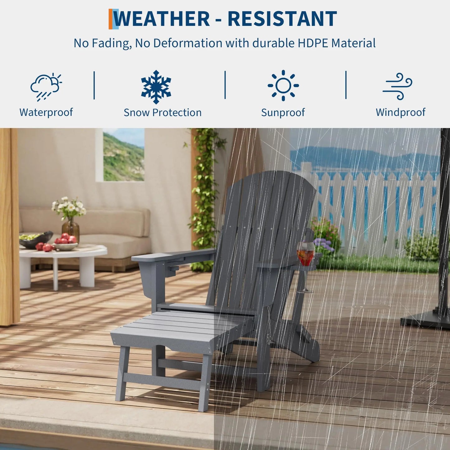 Studyset Folding Adirondack Rocking Chair With Footrest And Cup Holder