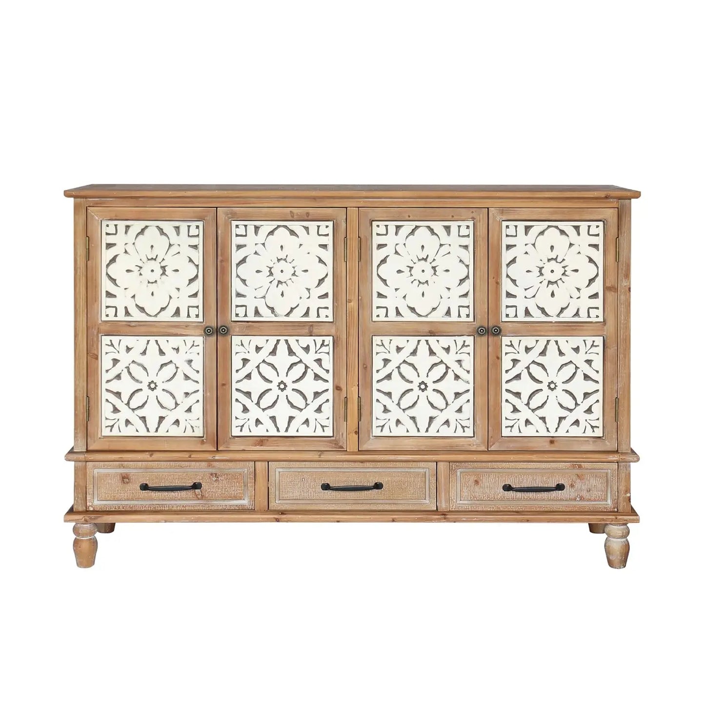 Country Vintage Sideboard Buffet Cabinet With Embossed Floral Metal Doors