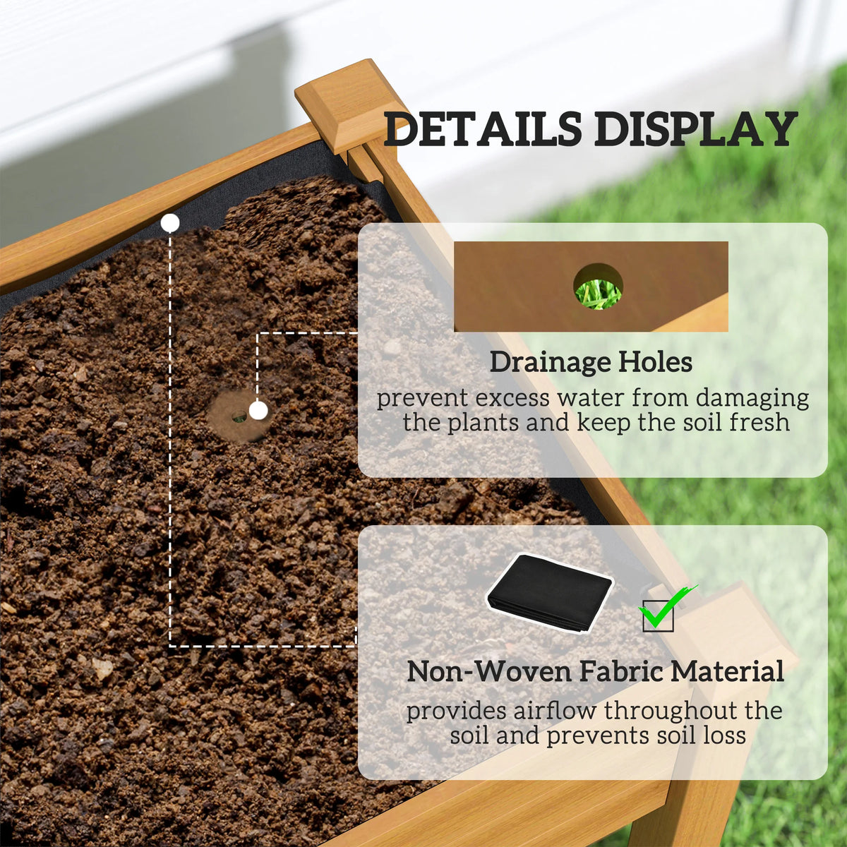 Outsunny Raised Wooden Planter Box For Outdoor Gardening