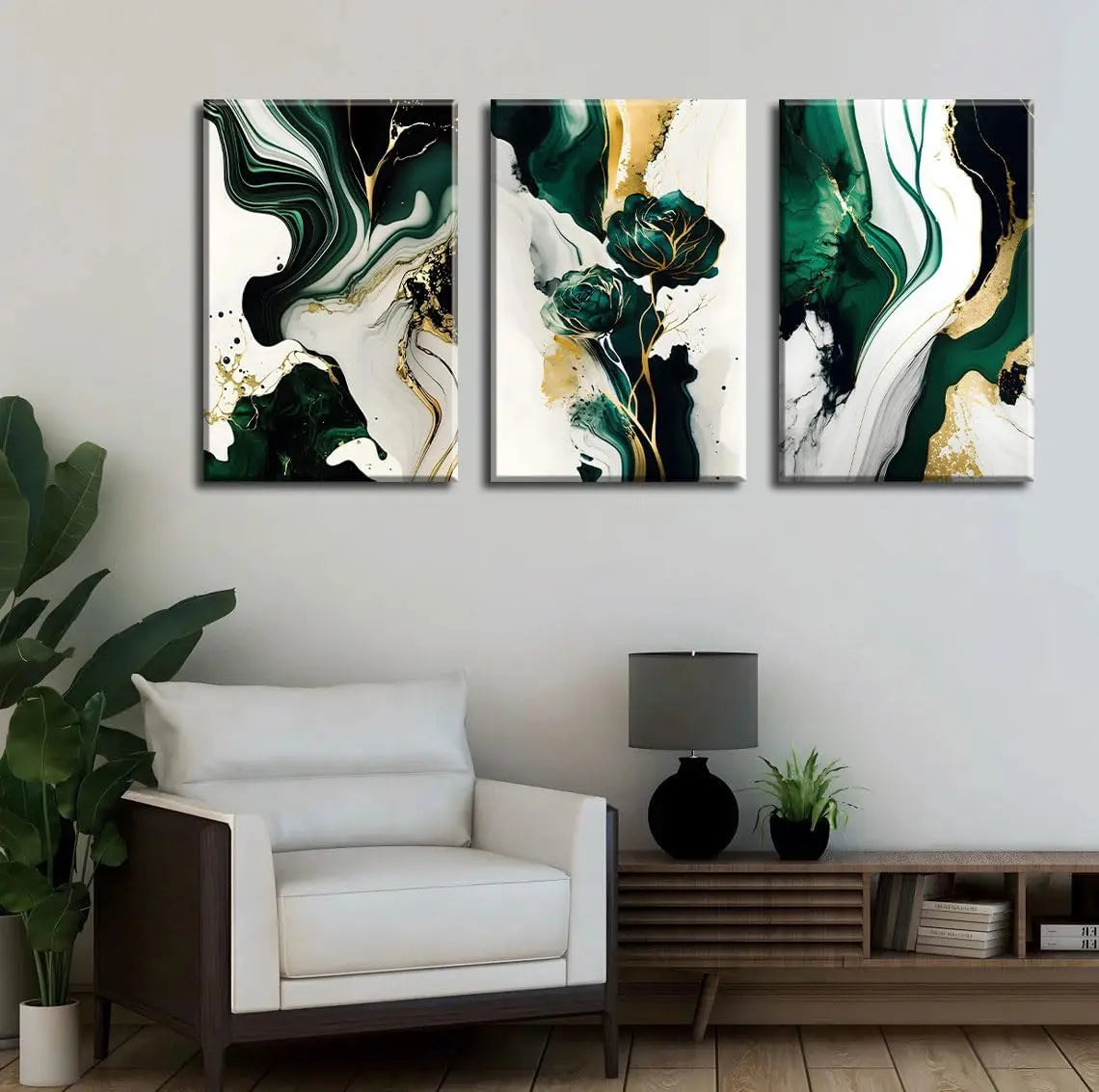 3-Piece Abstract Canvas Wall Art With Gold Accents