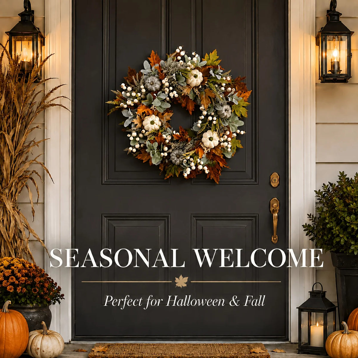 Peony Pumpkin Autumn Wreath With Leaves And Berries For Door