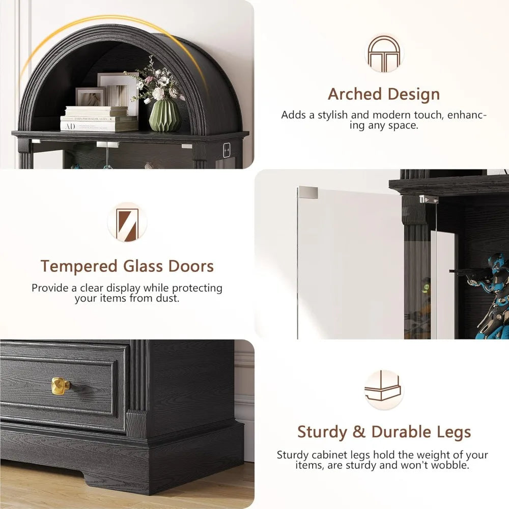 Curio Cabinet With Glass Doors Arched Display Case 4 Tier