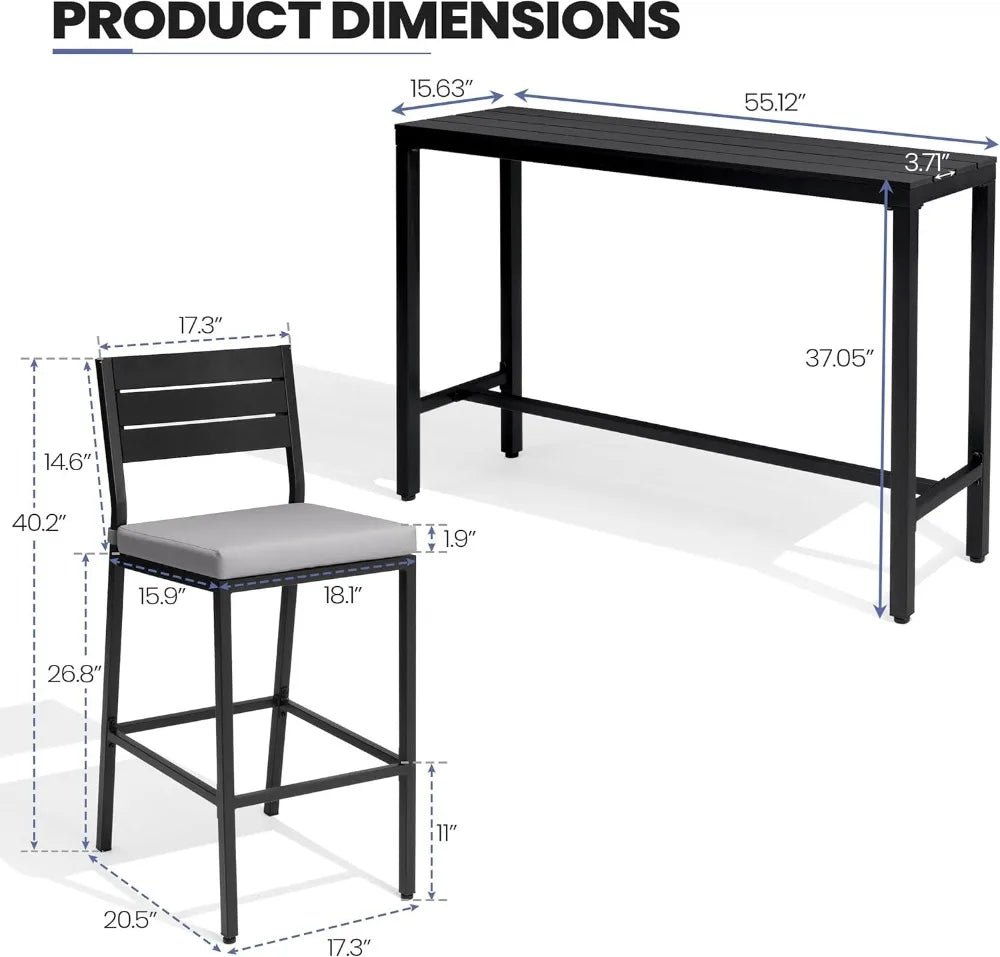 Outdoor Bar Table And Chairs Set 3 Piece Patio Furniture For Garden