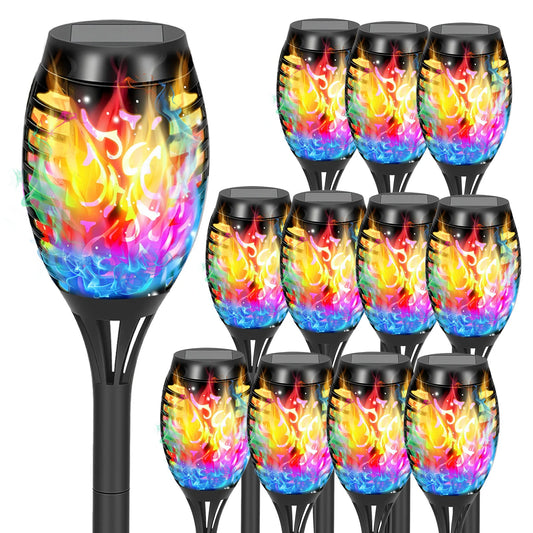 Solar Torch Lights 12 LED Flame Lamps Outdoor Patio Pathway