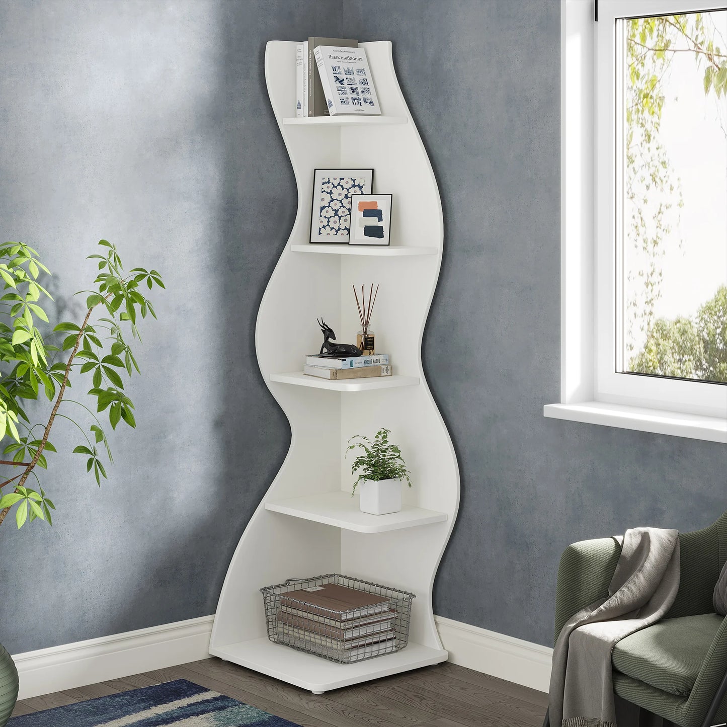Tribesigns 5-Tier Corner Shelf Modern Wall Bookcase Storage Rack