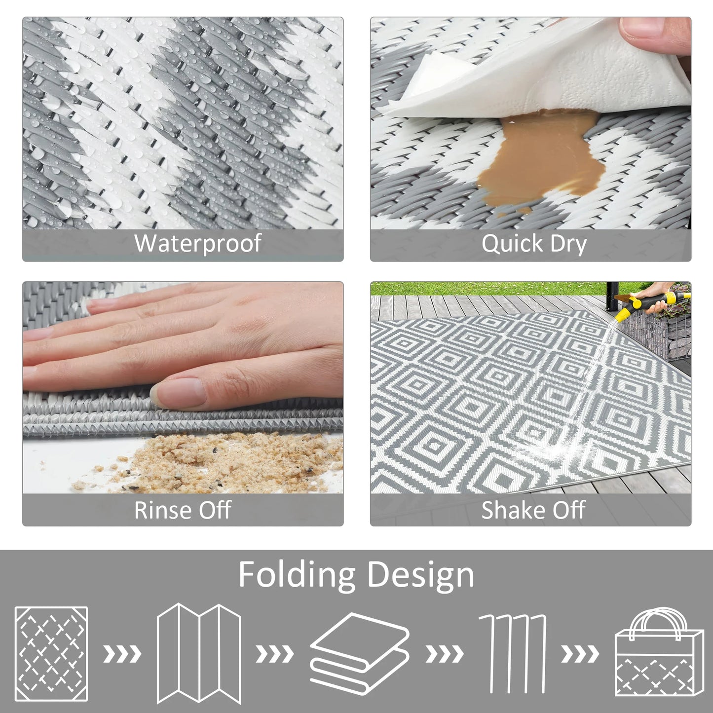 Outdoor Reversible Plastic Straw Rug Waterproof Patio Carpet RV Mat