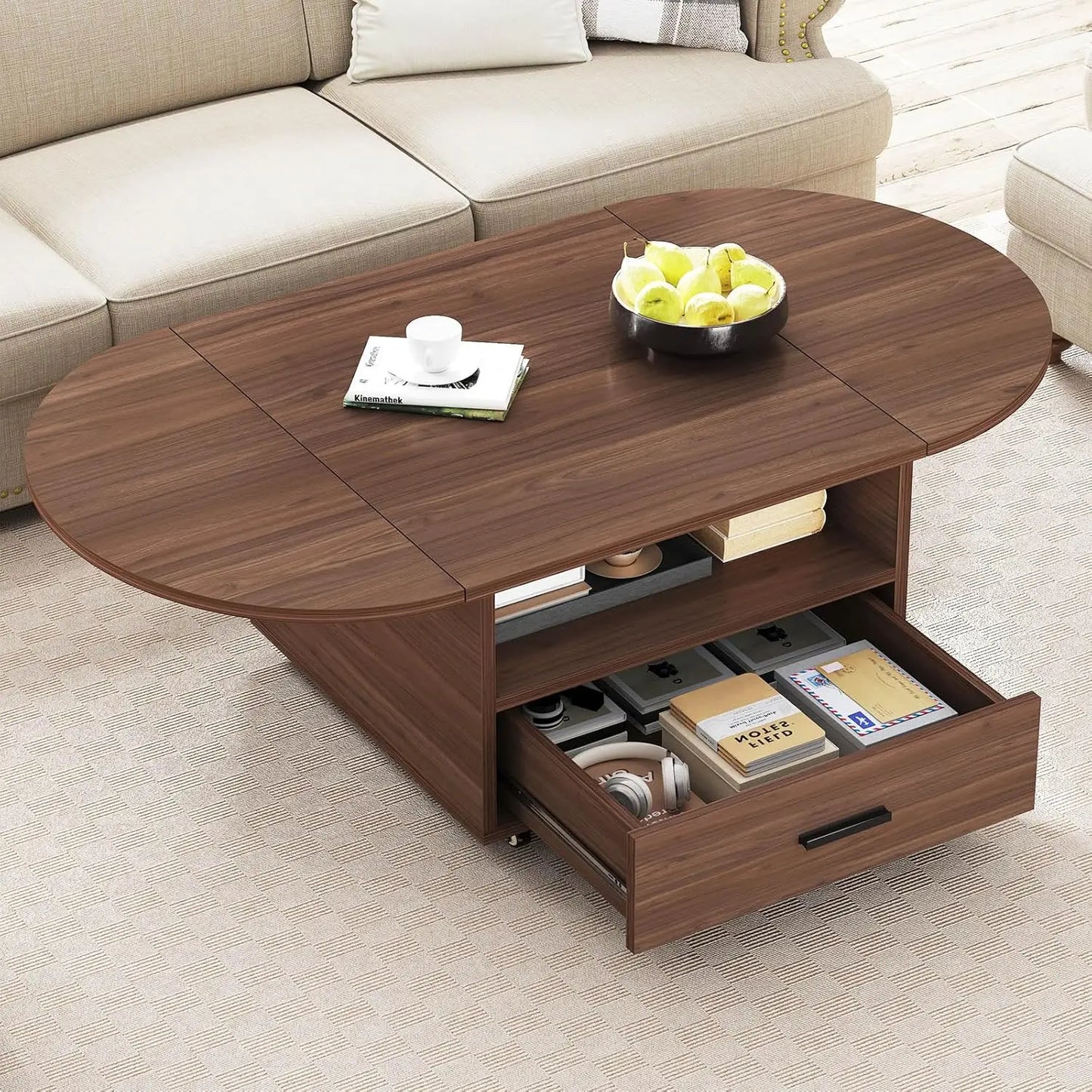 Guangbai Foldable Wood Coffee Table With Drawer And Storage