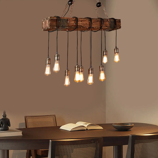 Wooden Beam Rustic Farmhouse Chandelier Pendant Light For Kitchen Island