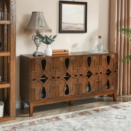 Mid Century Modern Storage Buffet Media Console With Shelves