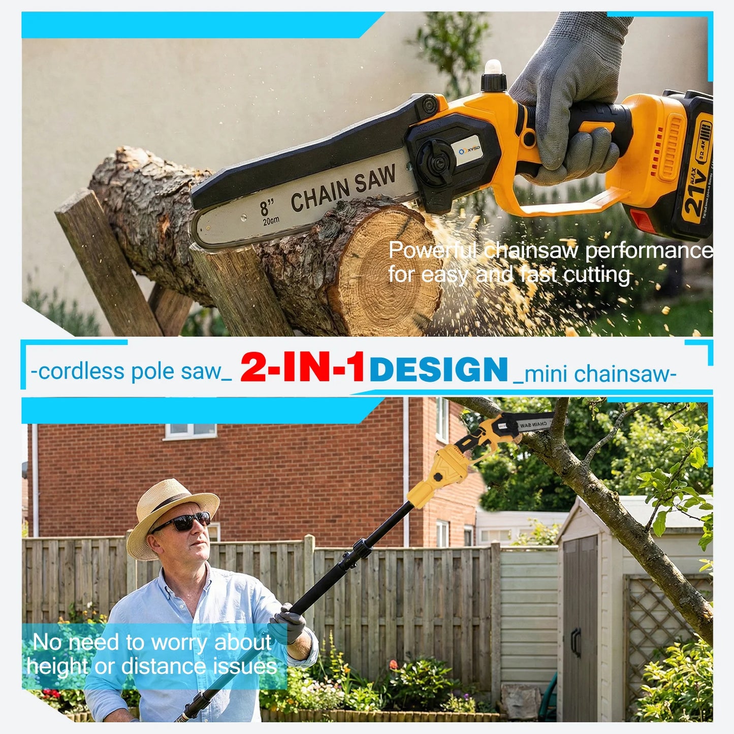 2-In-1 Electric Pole Saw With Extension Pole Cordless 21V
