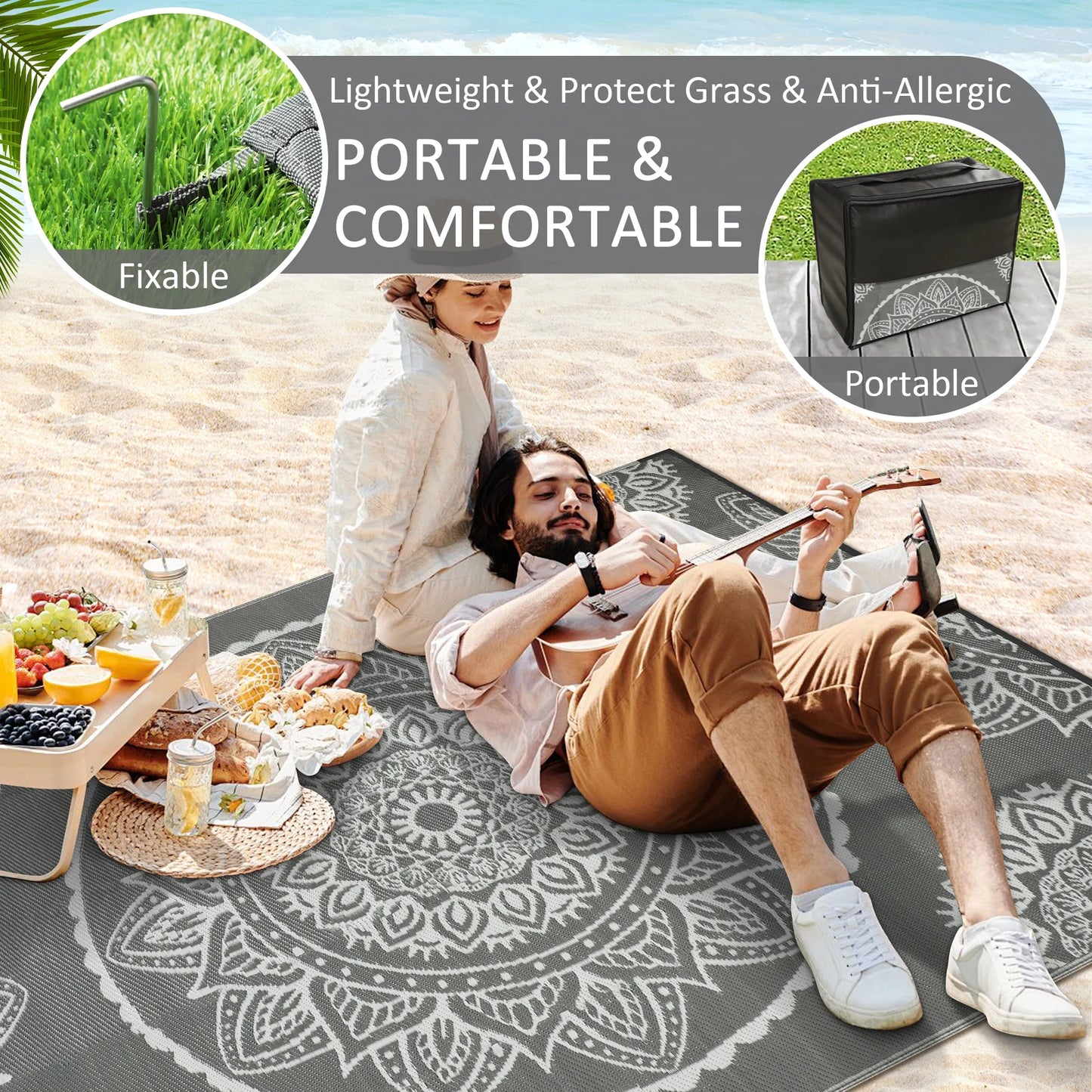 Outdoor Rug Recycled Plastic Straw Leaves Pattern For Patio