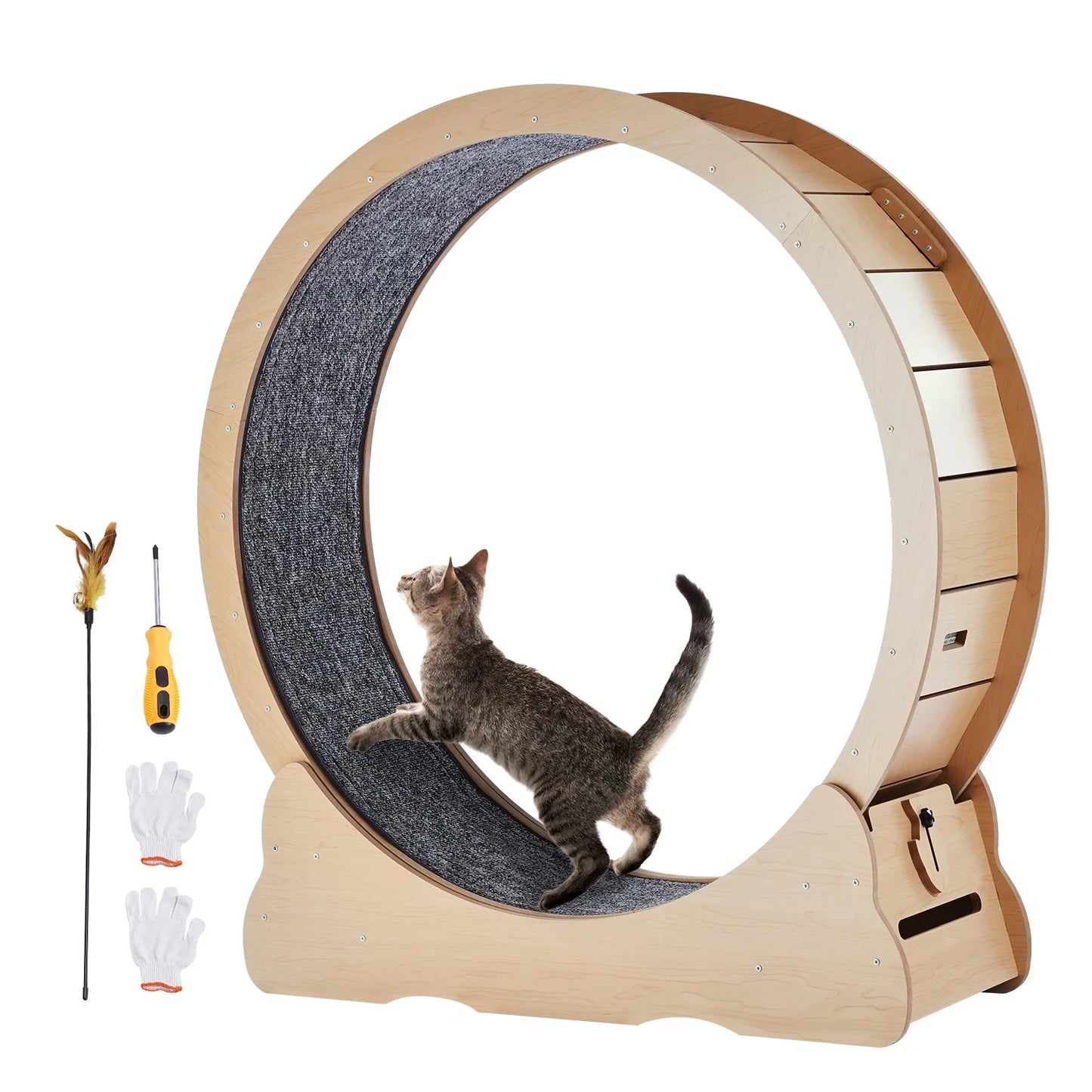 Wooden Cat Exercise Wheel For Indoor Cats Detachable Carpet