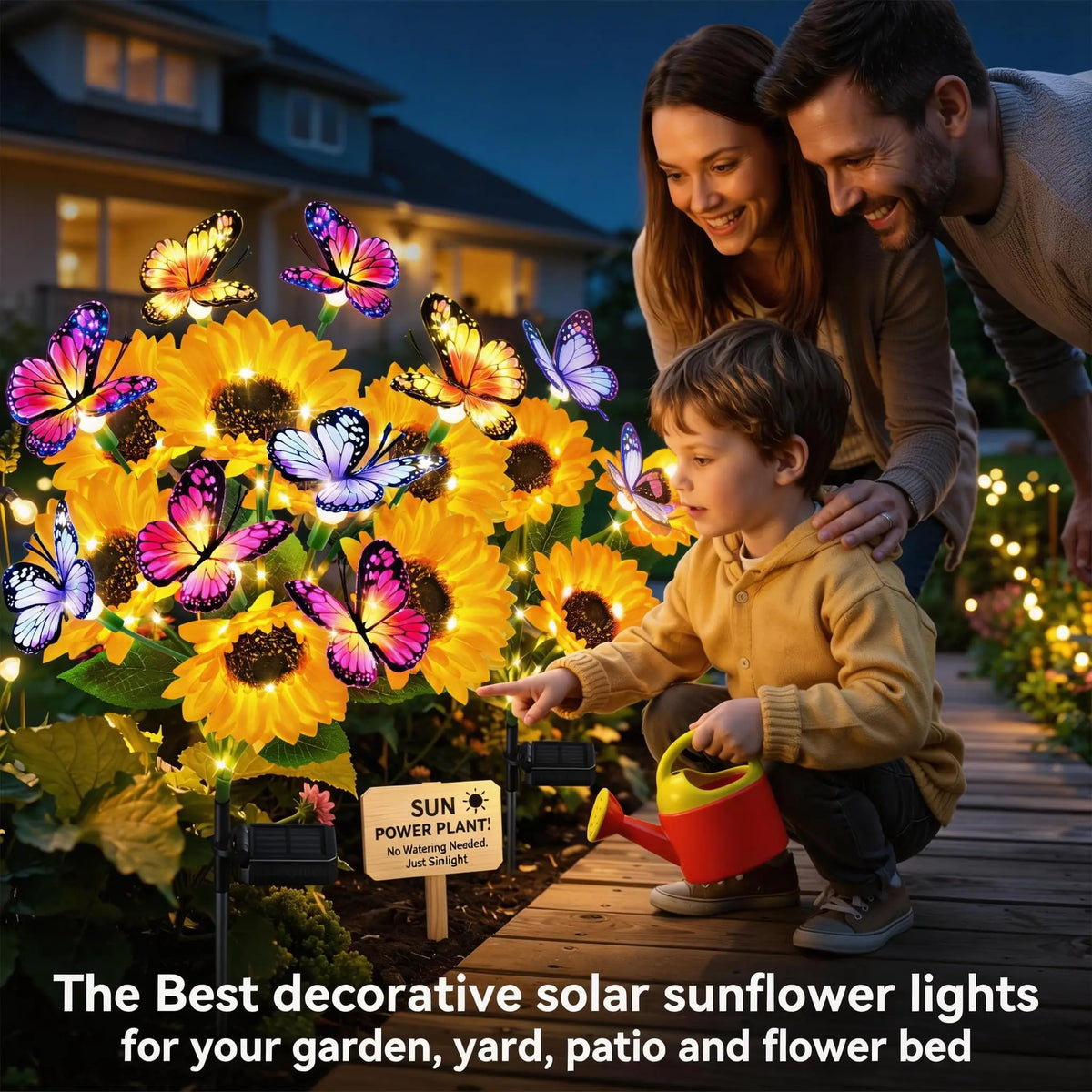 KPSTEK Solar Sunflower Garden Lights With Butterfly Decorations