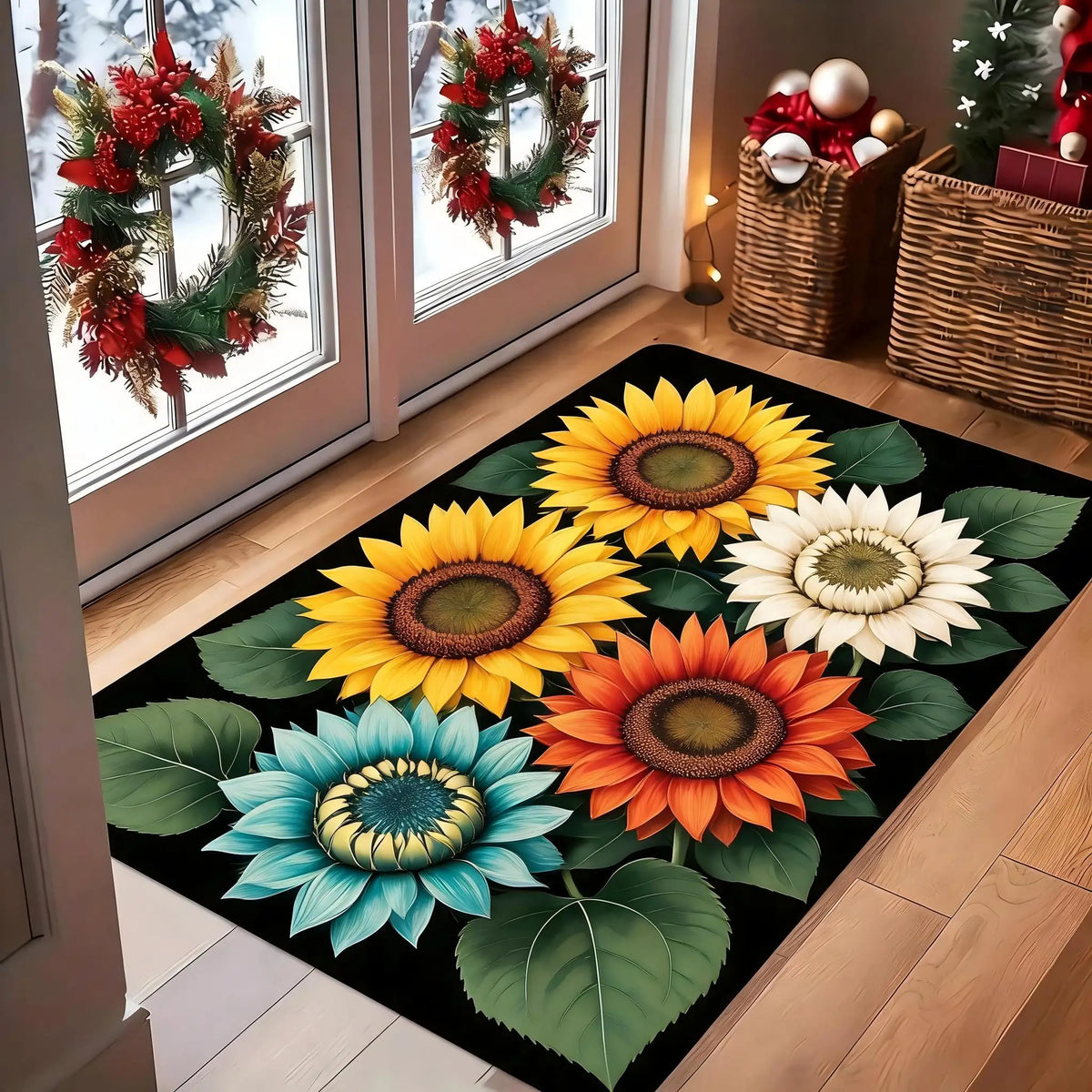 Autumn Pumpkin Leaf Doormat Non Slip Entrance Floor Rug