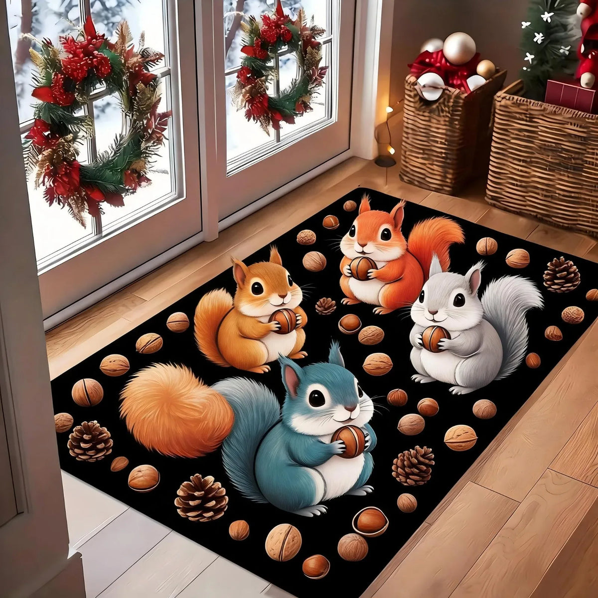 Autumn Pumpkin Leaf Doormat Non Slip Entrance Floor Rug
