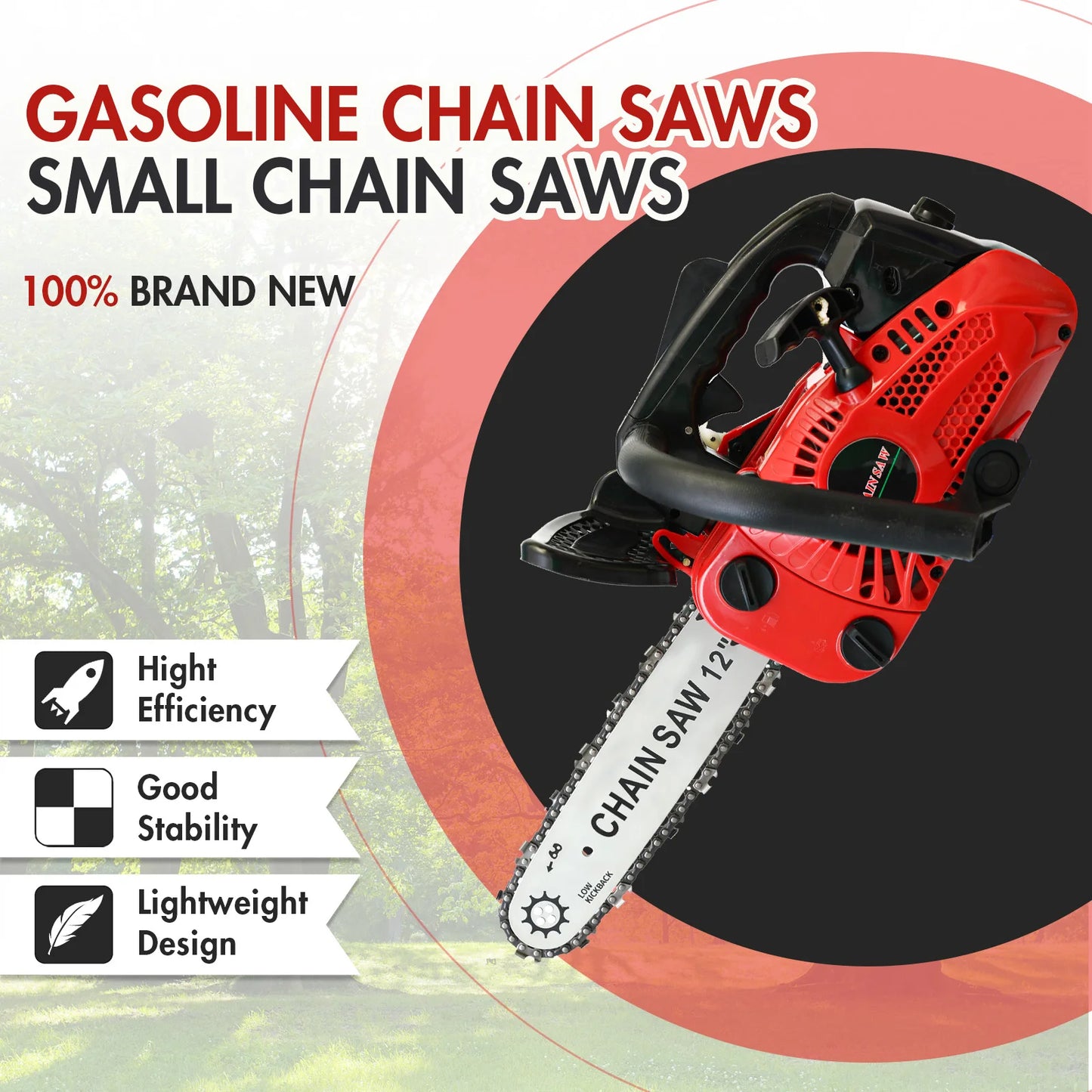 Gasoline Portable Chainsaw 2 Stroke 25.4cc 1000W Tree Trimming