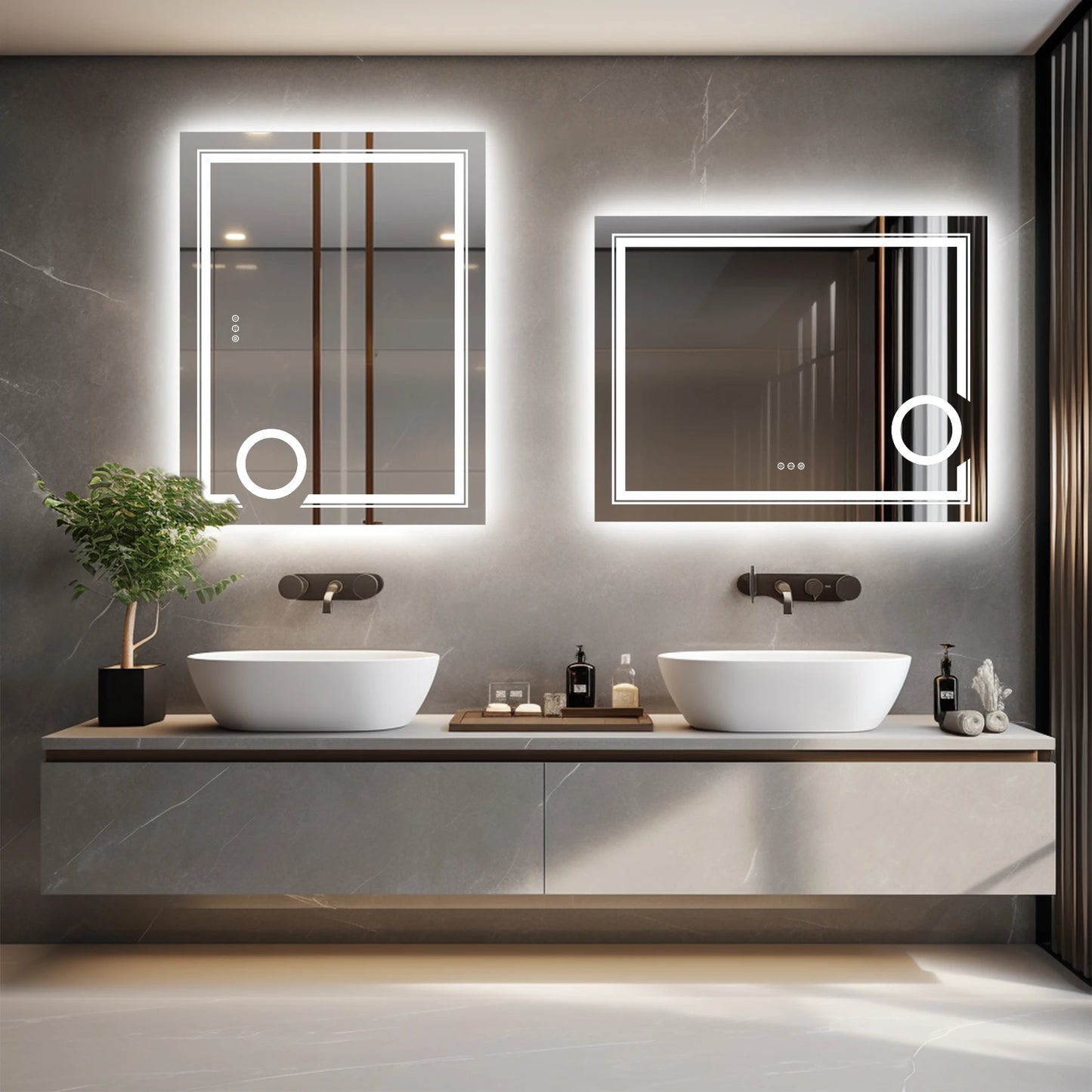 LED Lighted Smart Bathroom Mirror 3X Magnification Wall Mounted