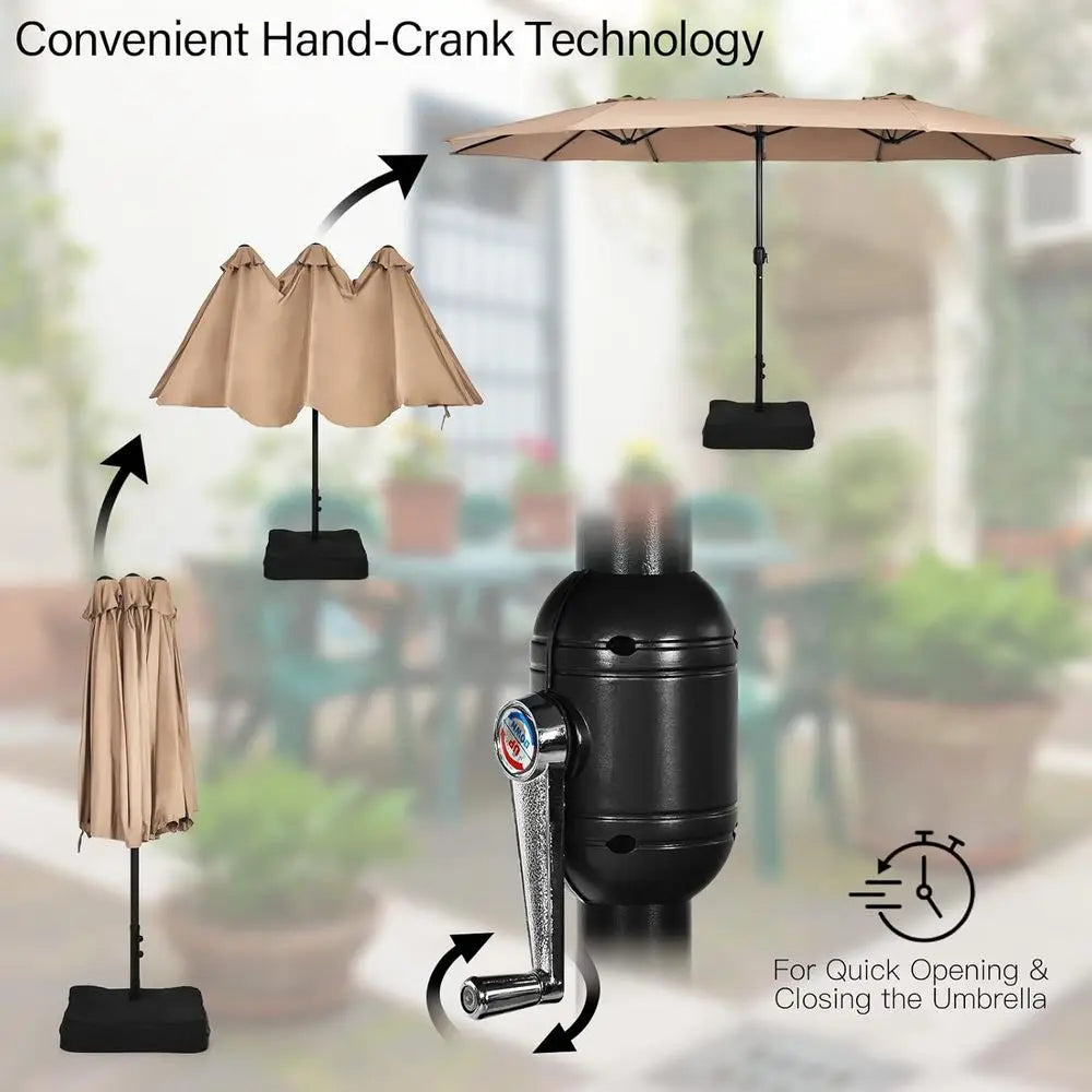 Extra-Large Double-Sided Patio Umbrella With Crank 12-Rib Frame