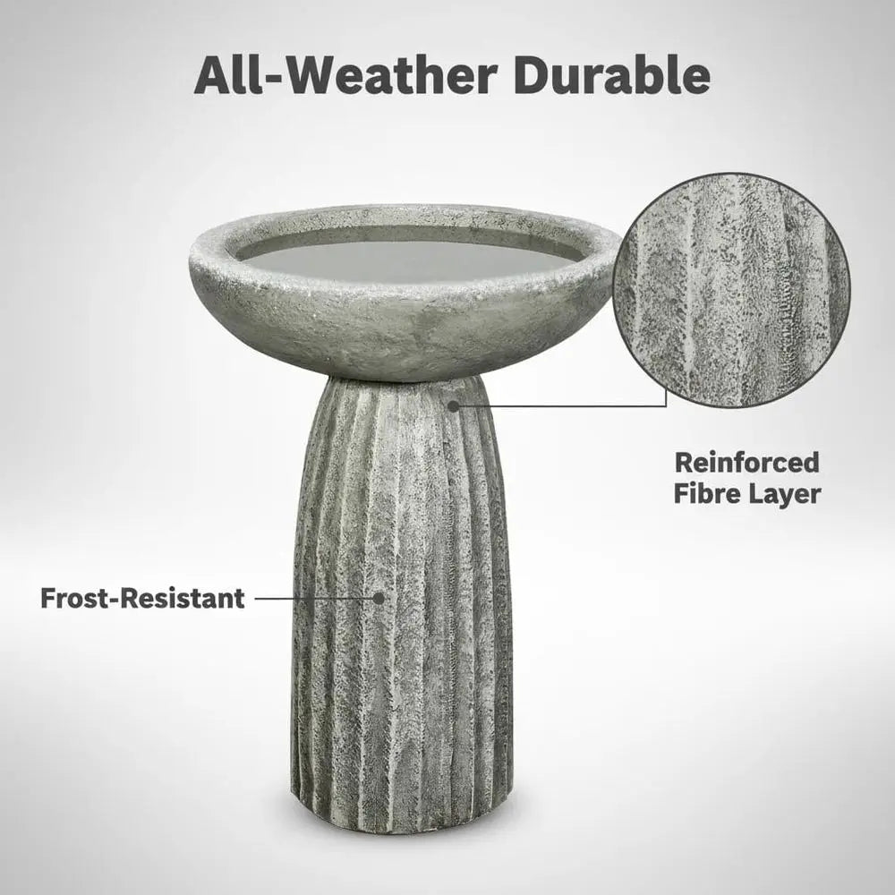 Fiber Reinforced Concrete Bird Bath With Textured Pedestal Outdoor