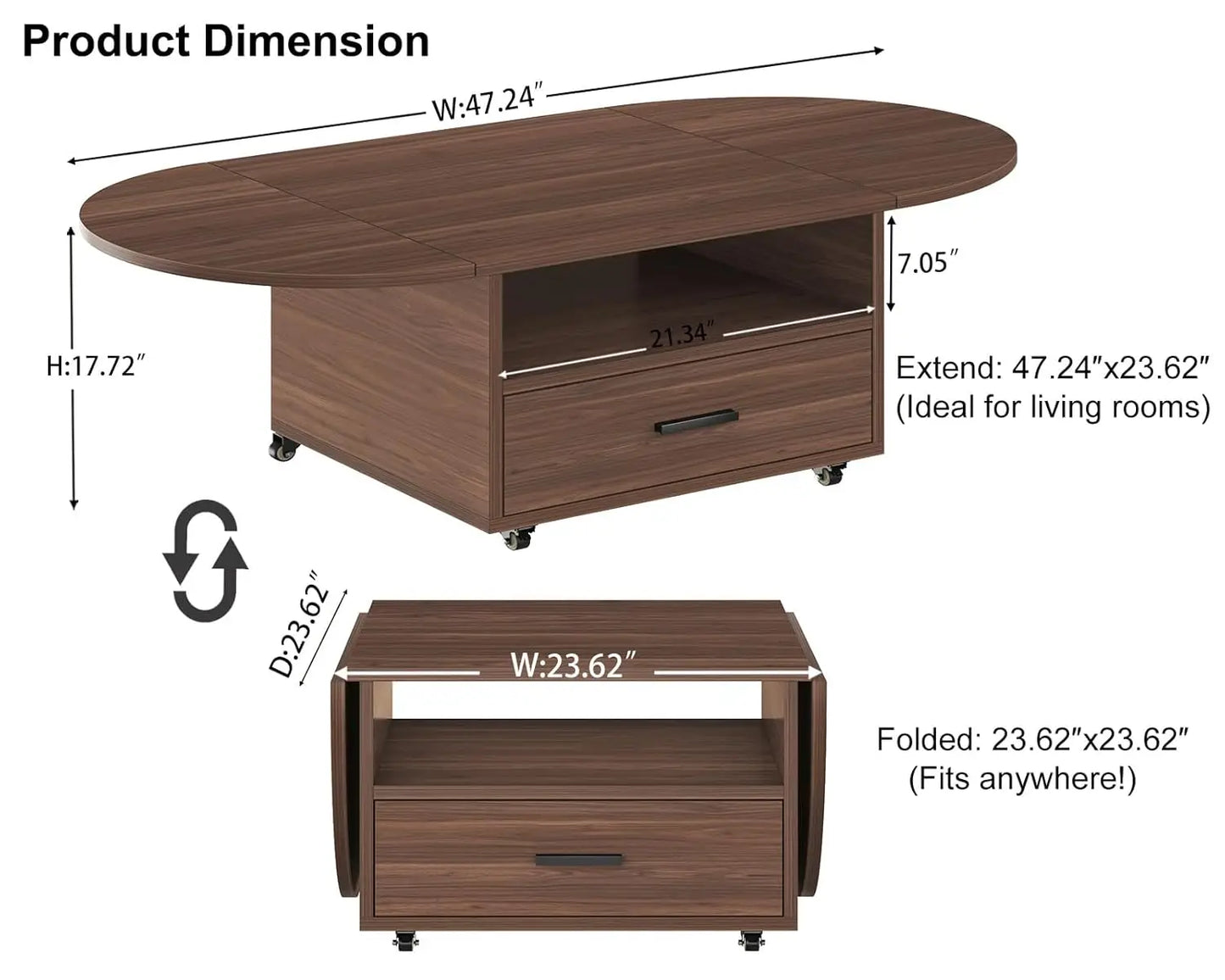 Guangbai Foldable Wood Coffee Table With Drawer And Storage