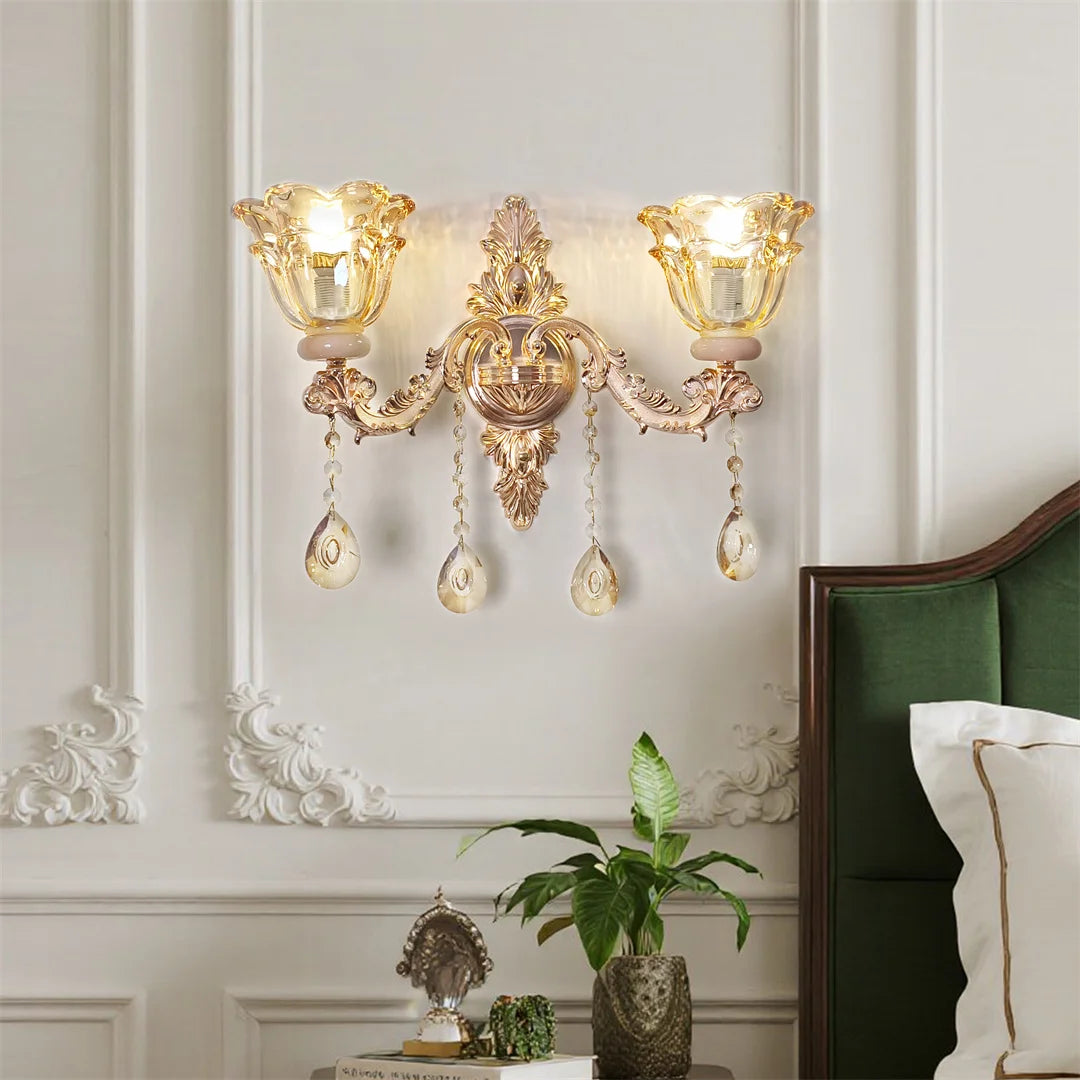 Vrygle Floral Wall Sconce With Crystal Lampshade Entrance Hallway Decor