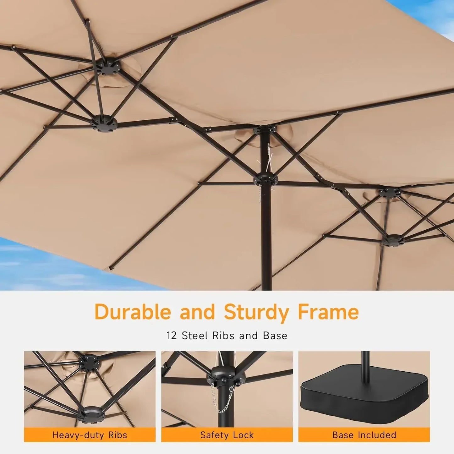 Patio Umbrella With Base Included Double Sided Rectangle Crank Handle