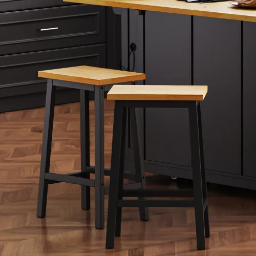 Solid Wood Bar Stools With Footrests Two Pack For Kitchen