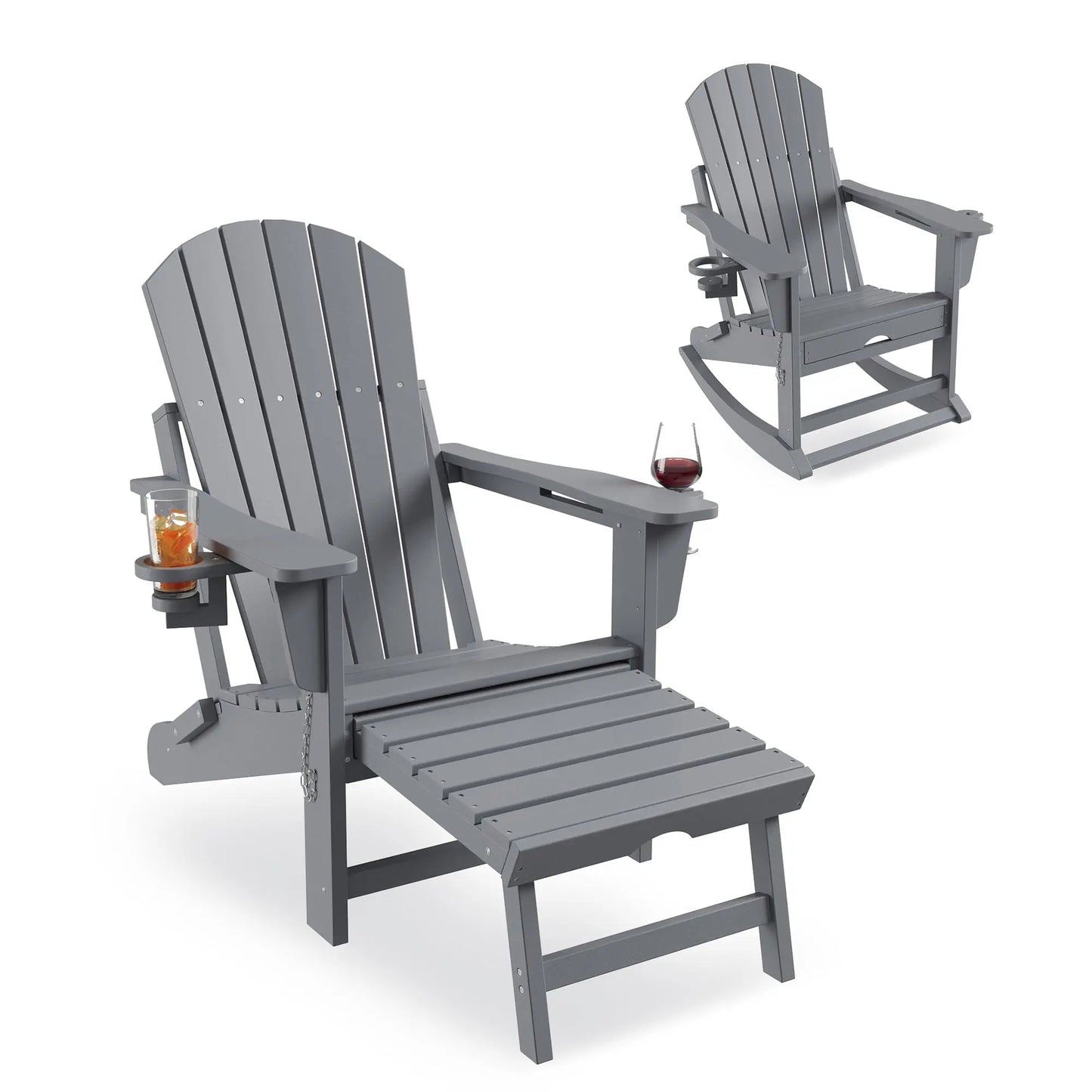 Studyset Folding Adirondack Rocking Chair With Footrest And Cup Holder